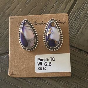 SOLD! Purple Dahlia Turquoise Teardrop set inn925 Sterling Silver Earrings